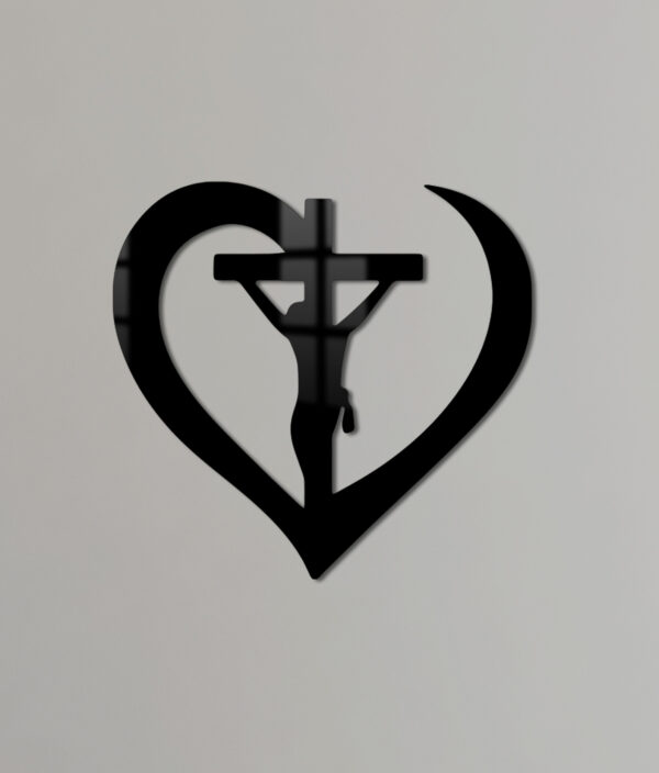 Jesus in Abstract Heart - Modern Christian Wall Black Acrylic Frame